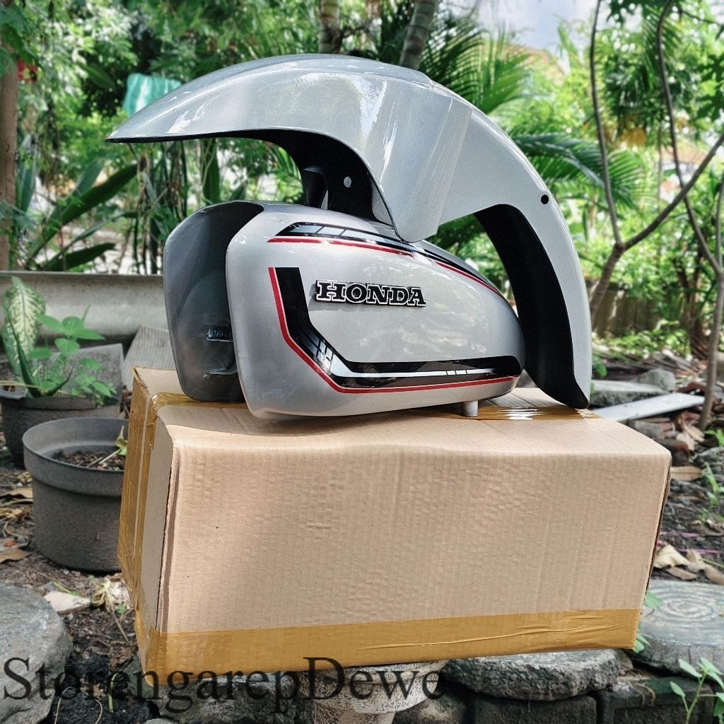 tangki honda cb100 125 set slebor silver classic bahan galvanis tangki gelantik kran ukuran besar ta