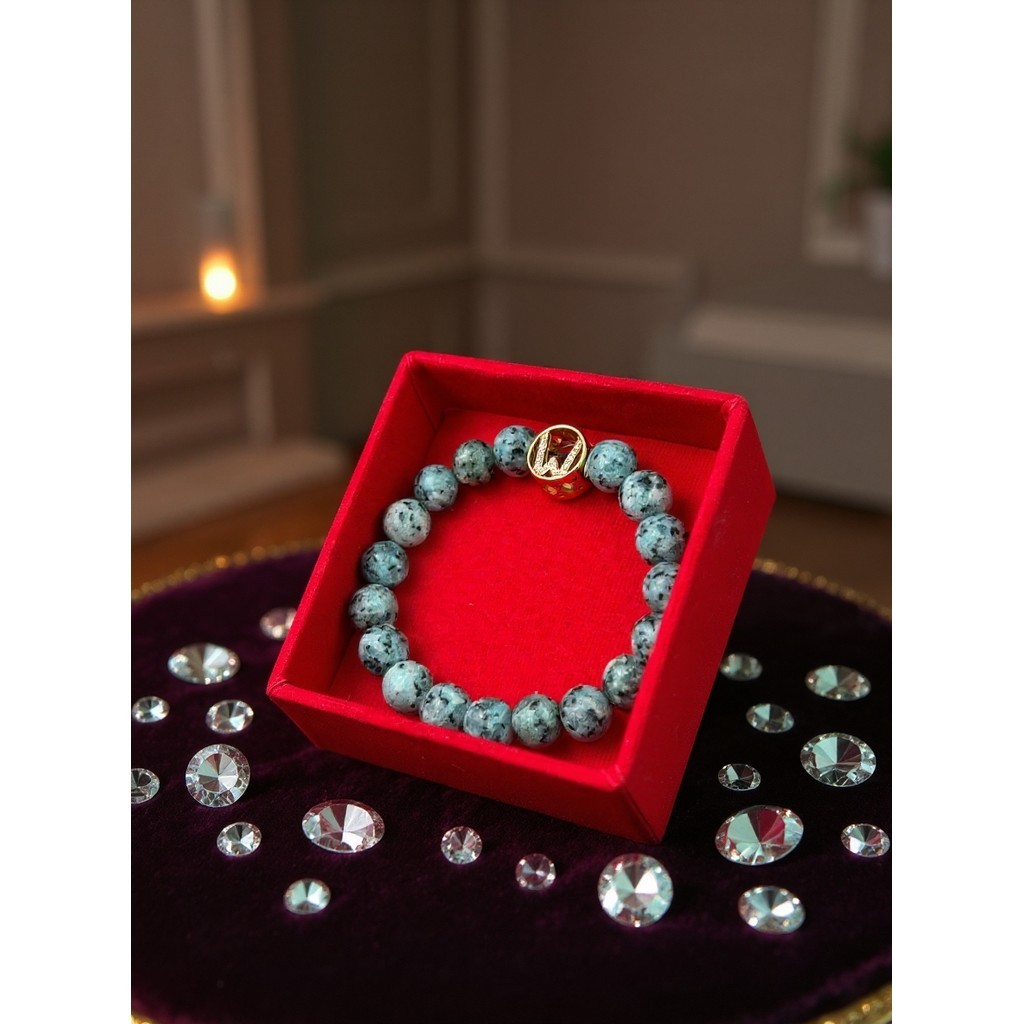 Gelang Kesehatan - Gelang Giok Inisial Name Warna Biru Muda Motif