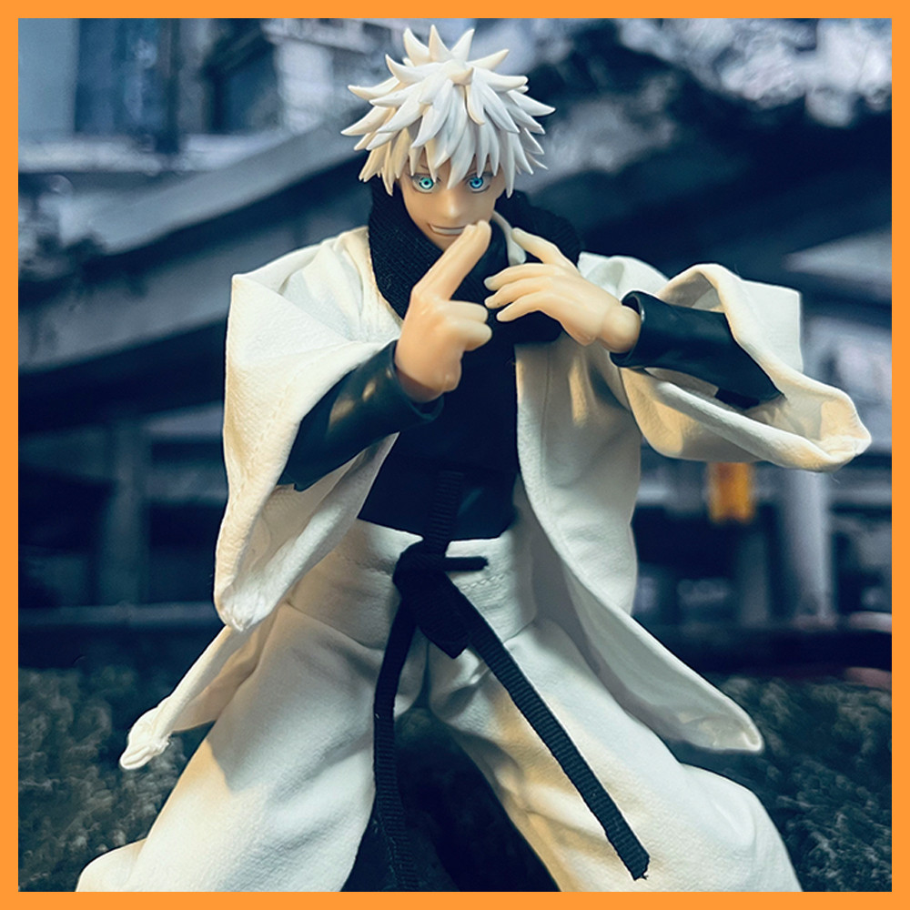shf 1/12 Scale Jujutsu Kaisen Gojo Satoru Clothes Set White Coat Lantern Pants with Scarf for 6" Act