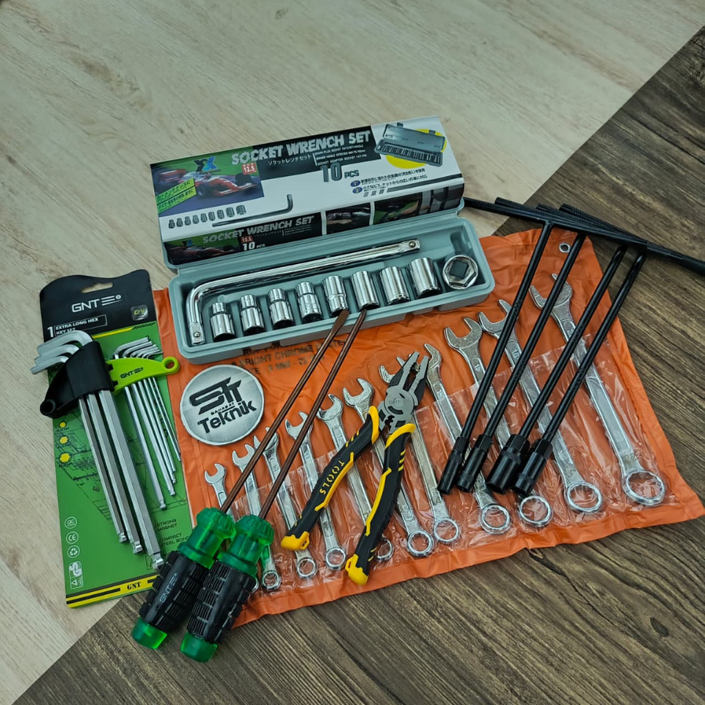 PROMO GNT  Paket Kunci Bengkel Motor Lengkap 1 Set / Kunci T/Kunci Shock/Pas Ring Set/Tang Kombinasi