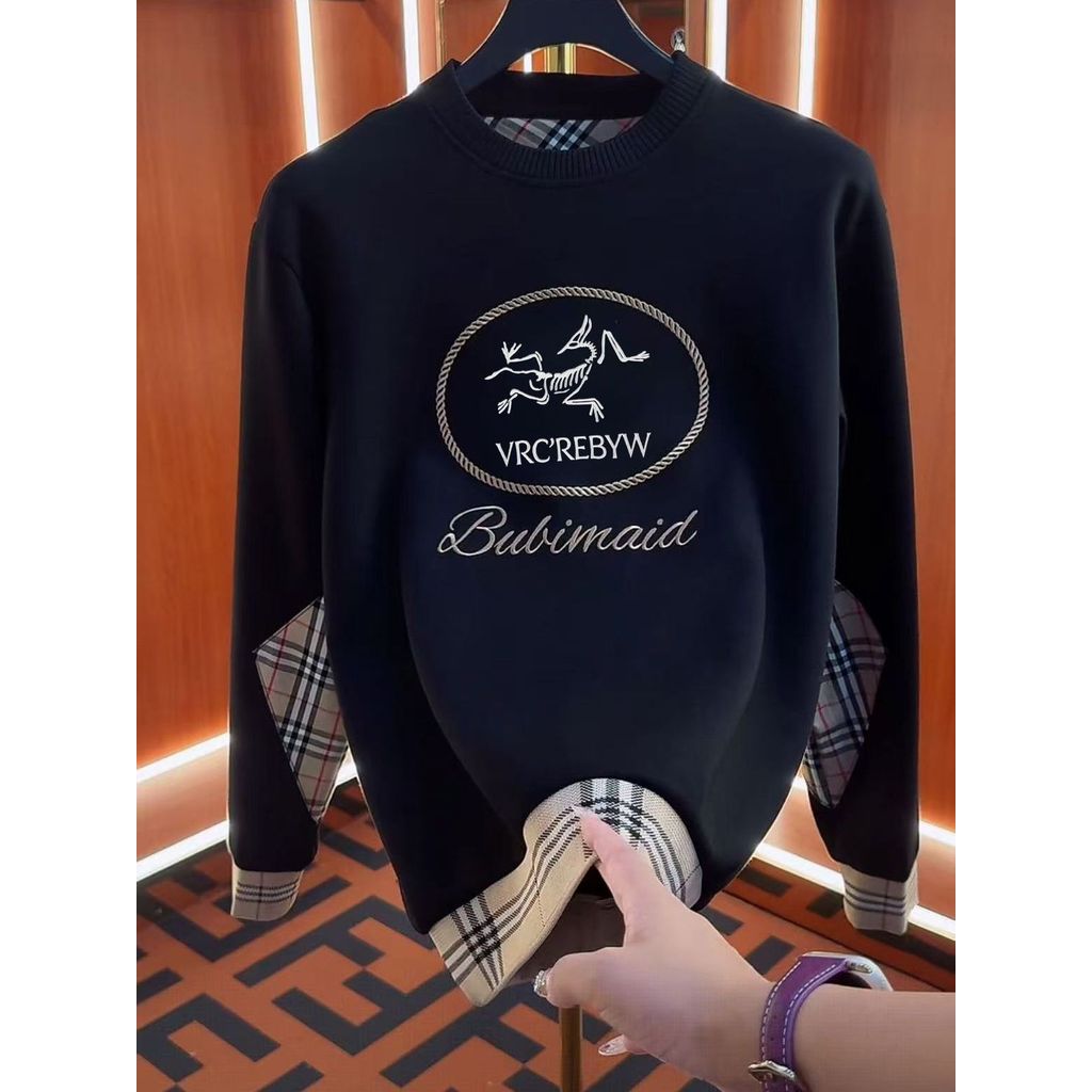 Sulaman sweater pria mode tren gaya uang tua blus gaya strip