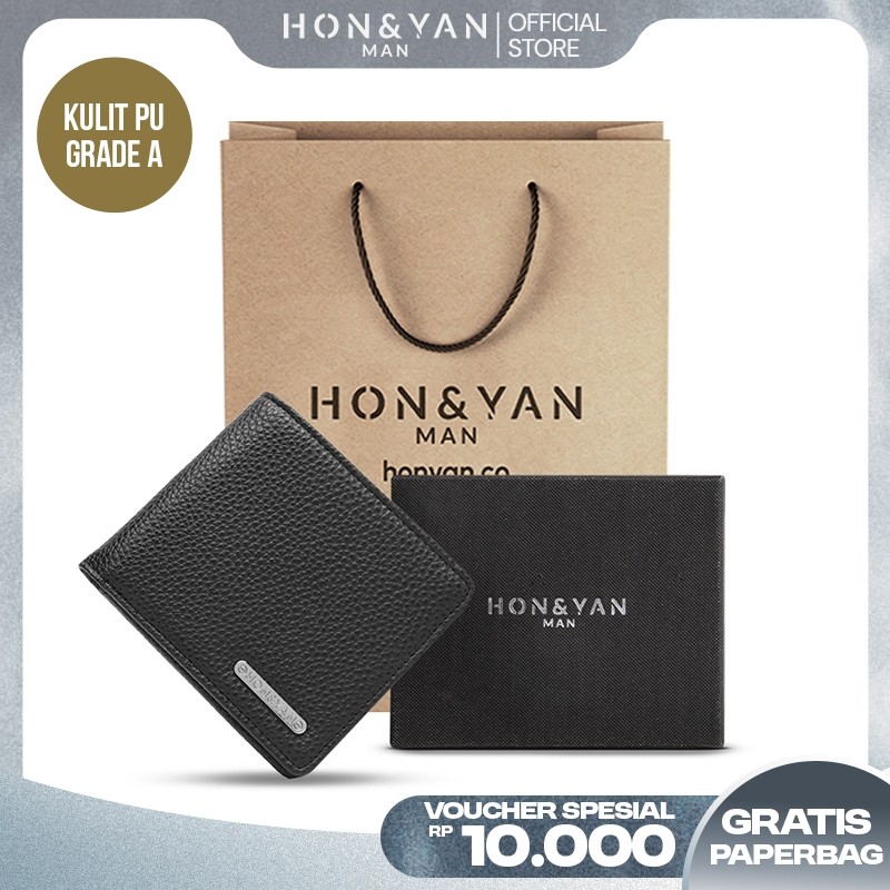 PROMO READY [FREE PAPERBAG] Dompet Lipat Pria Rei Short Wallet Kulit Sintetis HitamOriginal