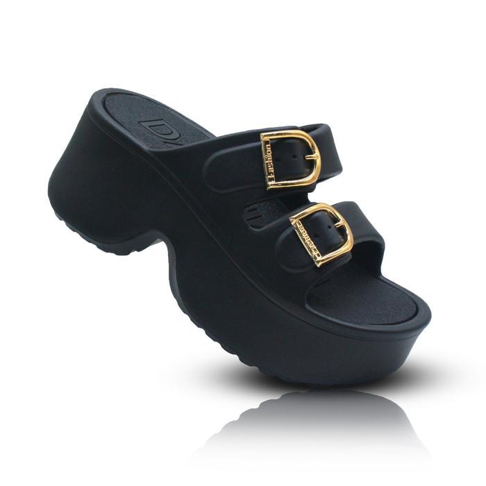 Sandal Selop Wedges Wanita Simpel Elegan Sandal Tiktok Karet Tinggi