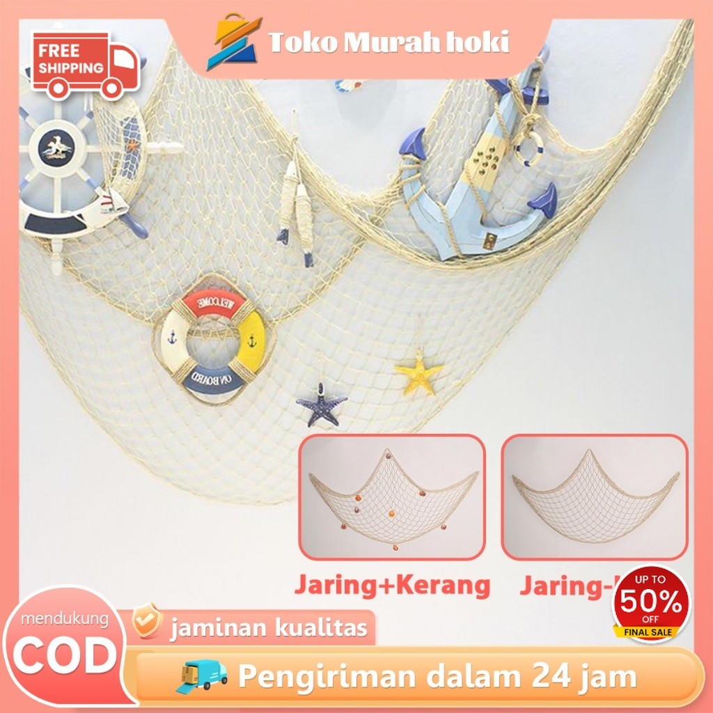 Hiasan Dinding Jaring Kerang 1m*2m Jaring Dekorasi Dinding Hiasan Jaring Ikan Laut Mediterania