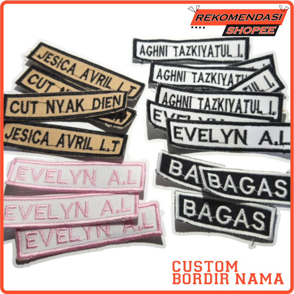 Bordir nama - Bet Nama Seragam Sekolah - Papan Nama - Bordir Satuan