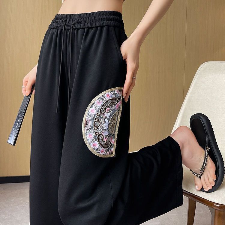 Celana kaki tipis, ukuran besar, gemuk, mm150kg, pinggang tinggi, celana lurus santai.