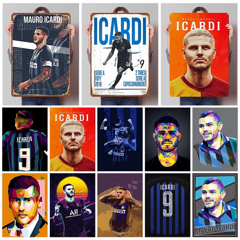 Mauro Icardi Posters Customizable Metal Signs Wall Art Mural Football Player Vintage Metal Plate for
