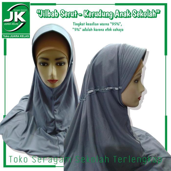 [JK] Jilbab Bergo Serut Polos Abu - Kerudung Bergo Abu Sekolah SMA - S
