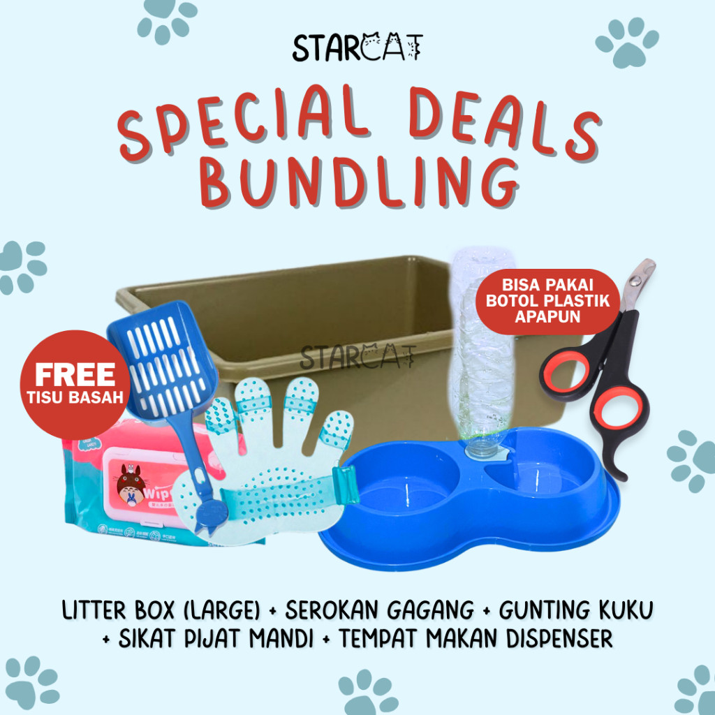 SC Beli 5 Gratis 1 Tisu Basah Paket Starter Kit Perlengkapan Kucing Litter Box Jumbo Adopsi Kucing