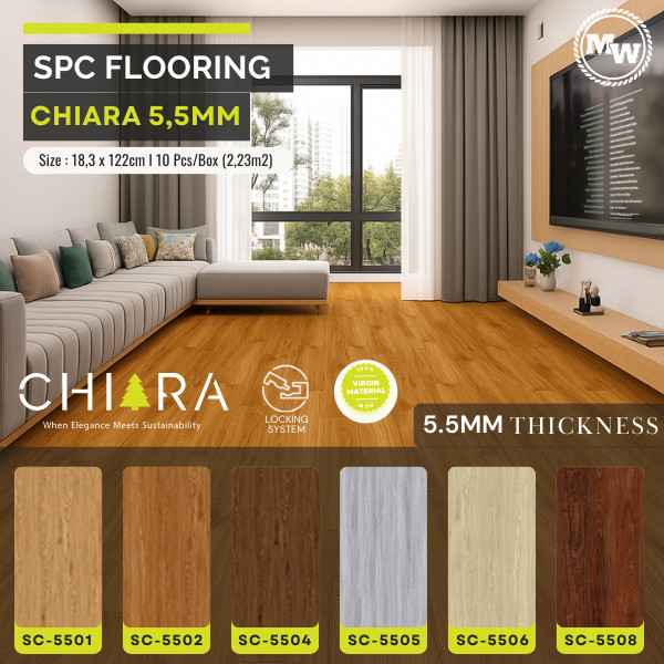 CHIARA Lantai SPC 5,5mm Tanpa Lem | Spc Flooring Click | Lantai SPC Motif Kayu Sistem Click Anti Ray