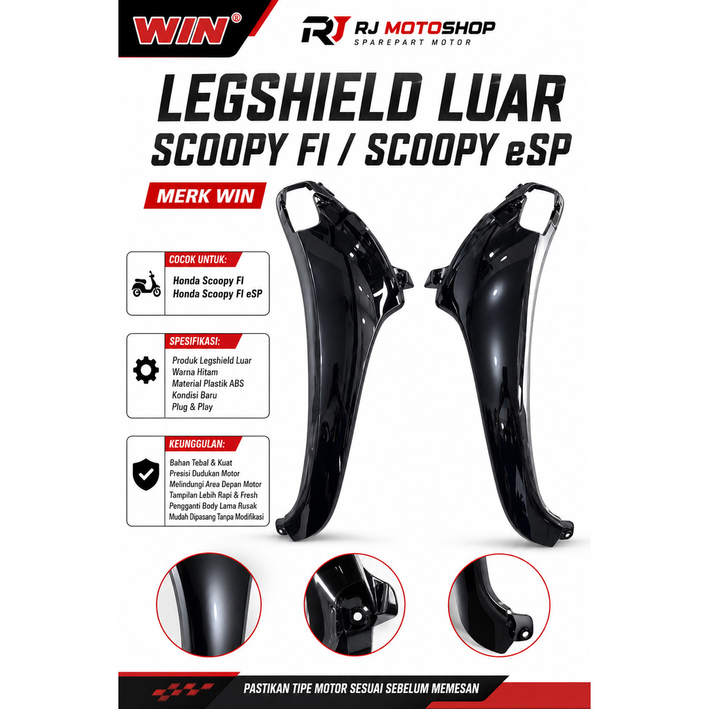LEGSHIELD LUAR SCOOPY FI/SCOOPY FI ESP HITAM 2013-2016 MERK WIN