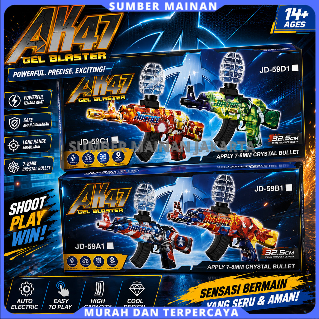 Mainan  Pistol AK47 Water Gel Blaster Elektrik Rechargeable USB Full Set Water Gel Beads