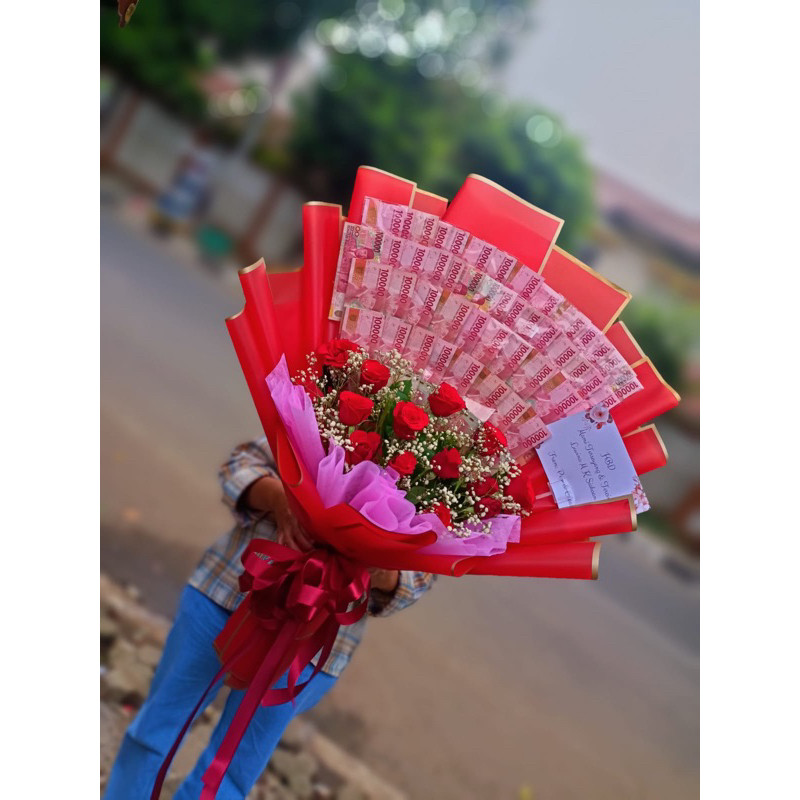 Buket Uang bunga jumbo kado ultah uang money bucket hadiah ultah birthday buket besar G1072