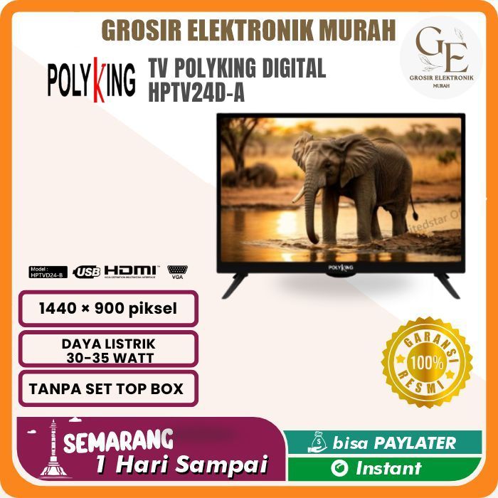 TV LED 24 Inch Polyking Kingkong Series HPTV24D-A HD TV Siap Digital DVB-T2