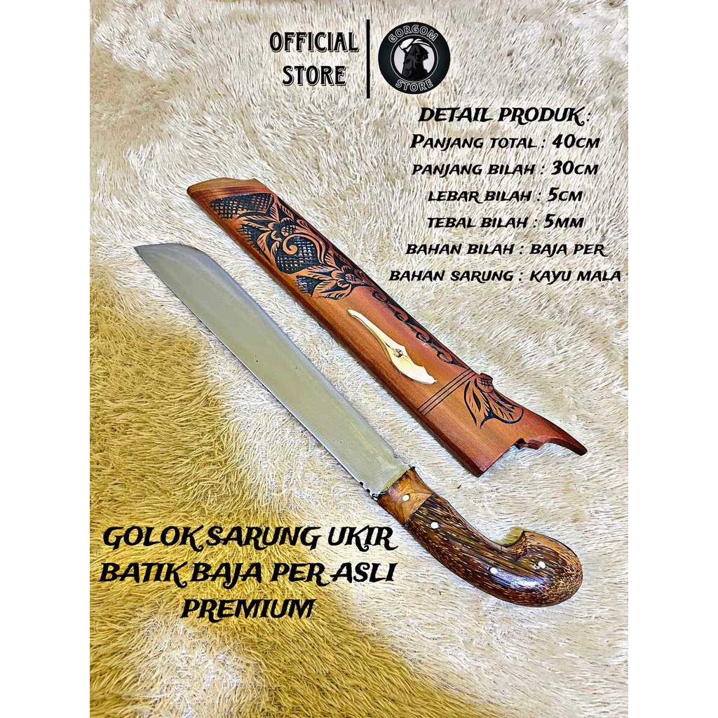 GOLOK TEBAS asli Baja Per Parang Untuk Berkebun Sarung Ukiran Batik Fulltank Sudah Di Pin