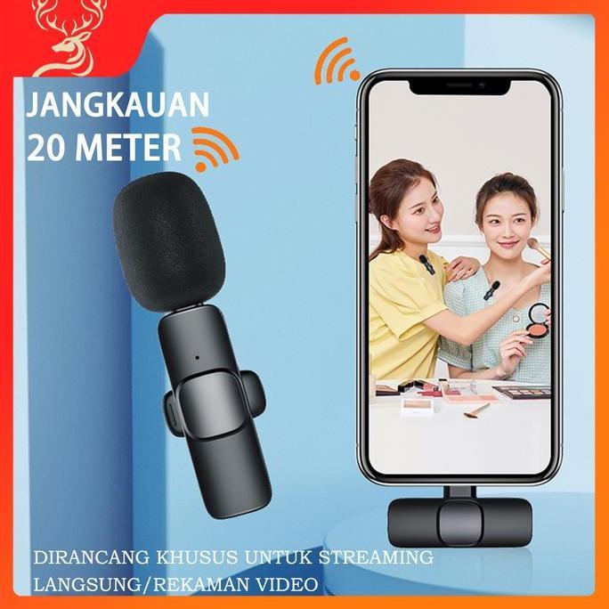 Pujifarhanam - K8 Mikrofon Nirkabel Mic Clip On Wireless Usb Audio Video Pembuatan Rekaman / Mic Blu