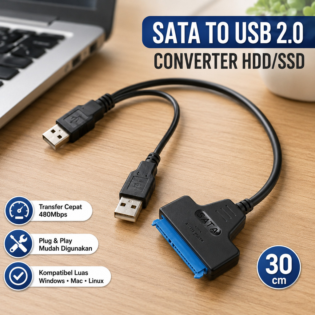 (100% ORI) Kebidu Kabel Adaptor SATA to USB 2.0 Converter HDD/SSD 2.5 Inch 30cm - CC017