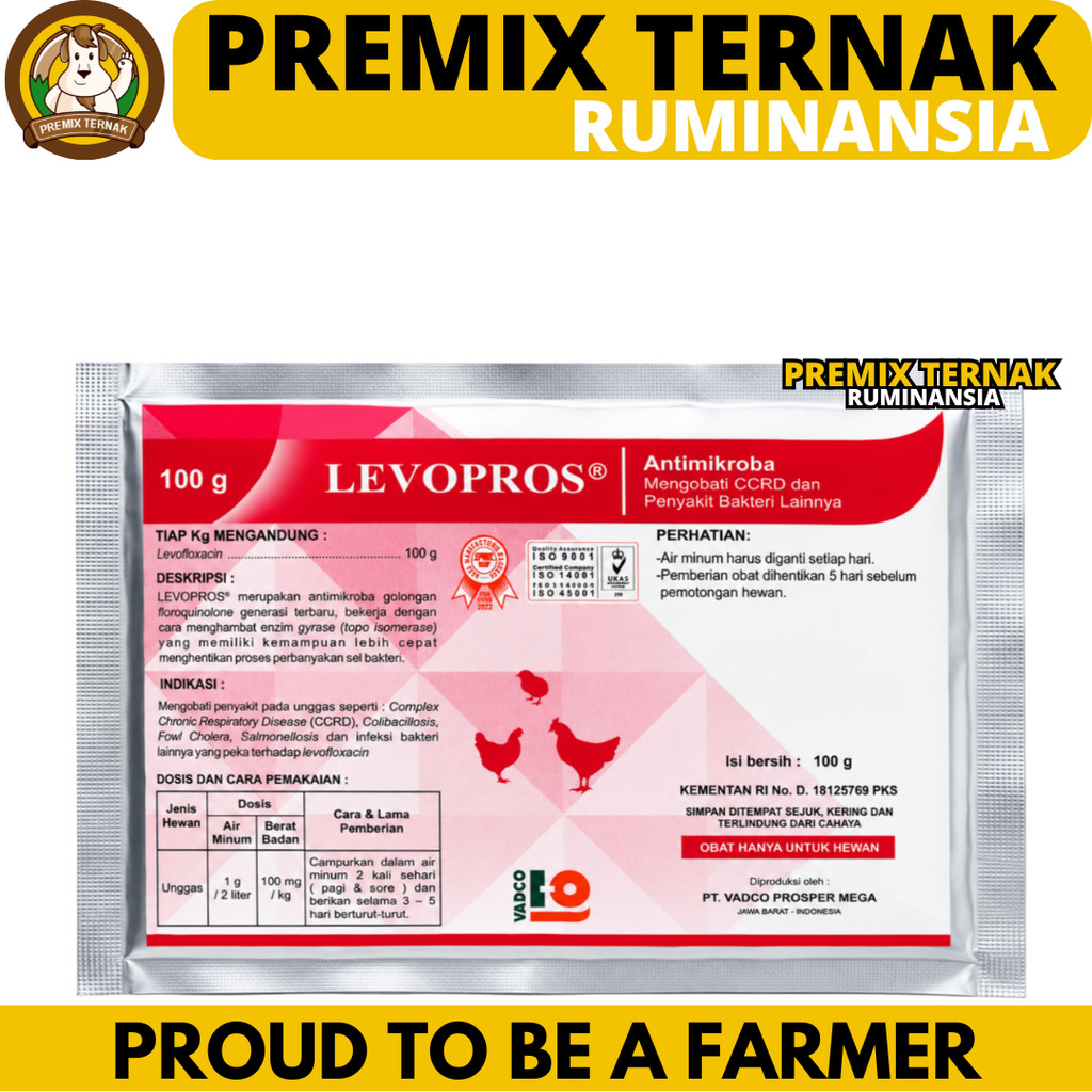 LEVOPROS 100 GRAM VADCO - Obat Ayam Cekres Batuk Crd Colibacilosis Salmonella Fowl Cholera CCRD  Lik