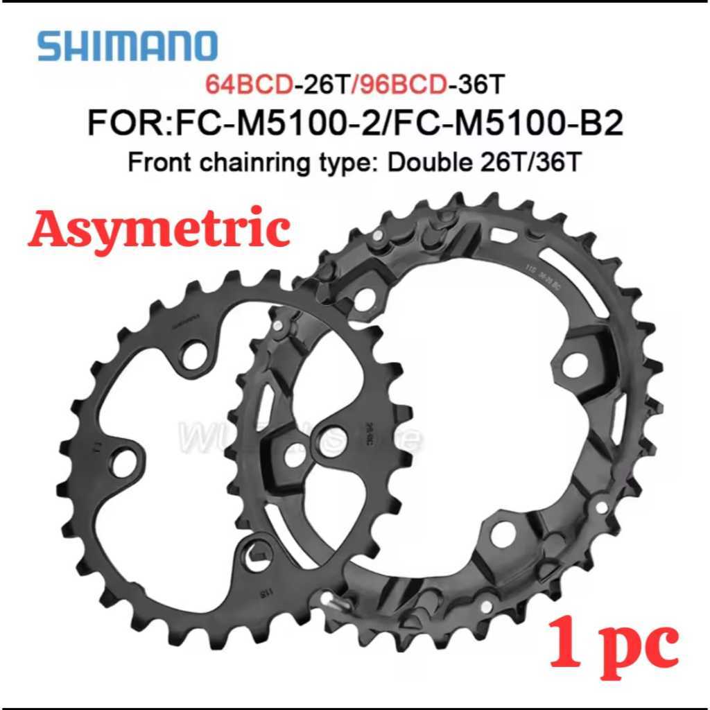 Foto Shimano Chainring Asymetris 36T BCD 96 BCD 64 26T Asimetric untuk Double Multi Chairing Sepeda 96BCD Deore M5100 SLX XT XTR M6000 M7000 M8000
