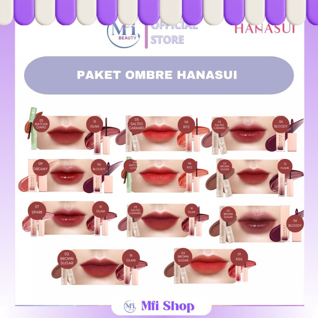 MFI - Paket Ombre Hanasui | Lip Cream | Lip Tint | Lip Cream Boba | Lip Cream Matcha