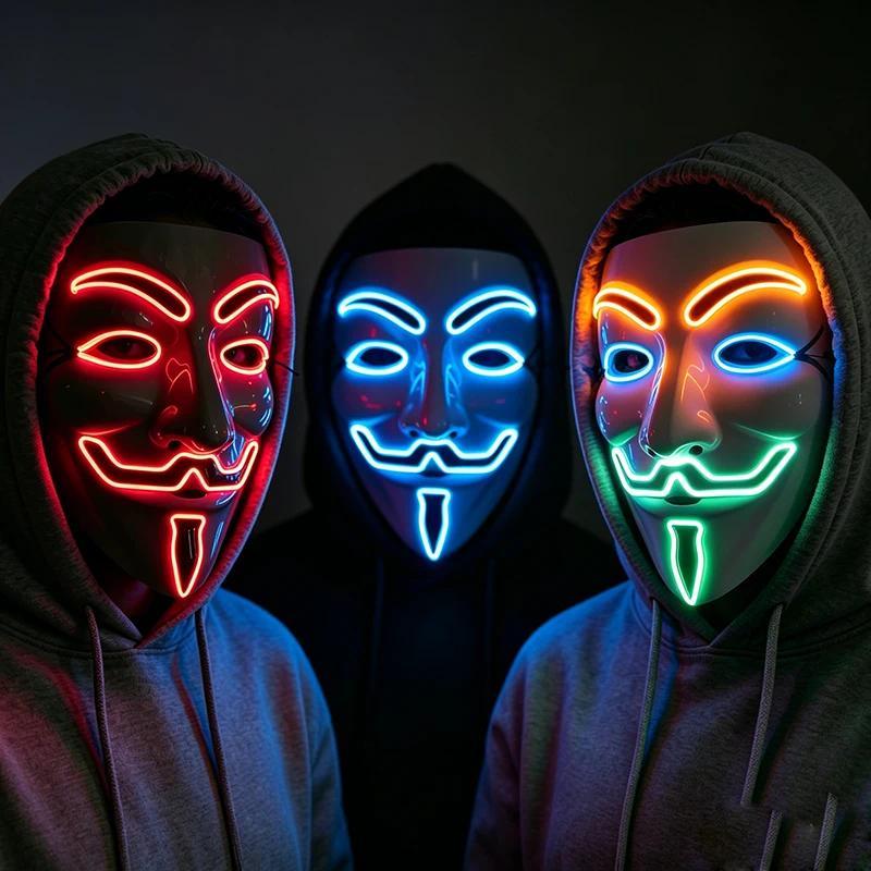 Halloween Led Light Up Mask Scary luminous V for Vendetta Mask glowing haunted house Masks ​Hallowee