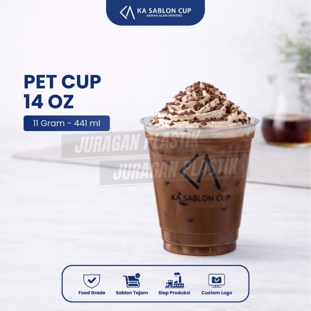 PET CUP 14OZ  (Cup Plastik / Gelas Plastik) Bahan Tebal