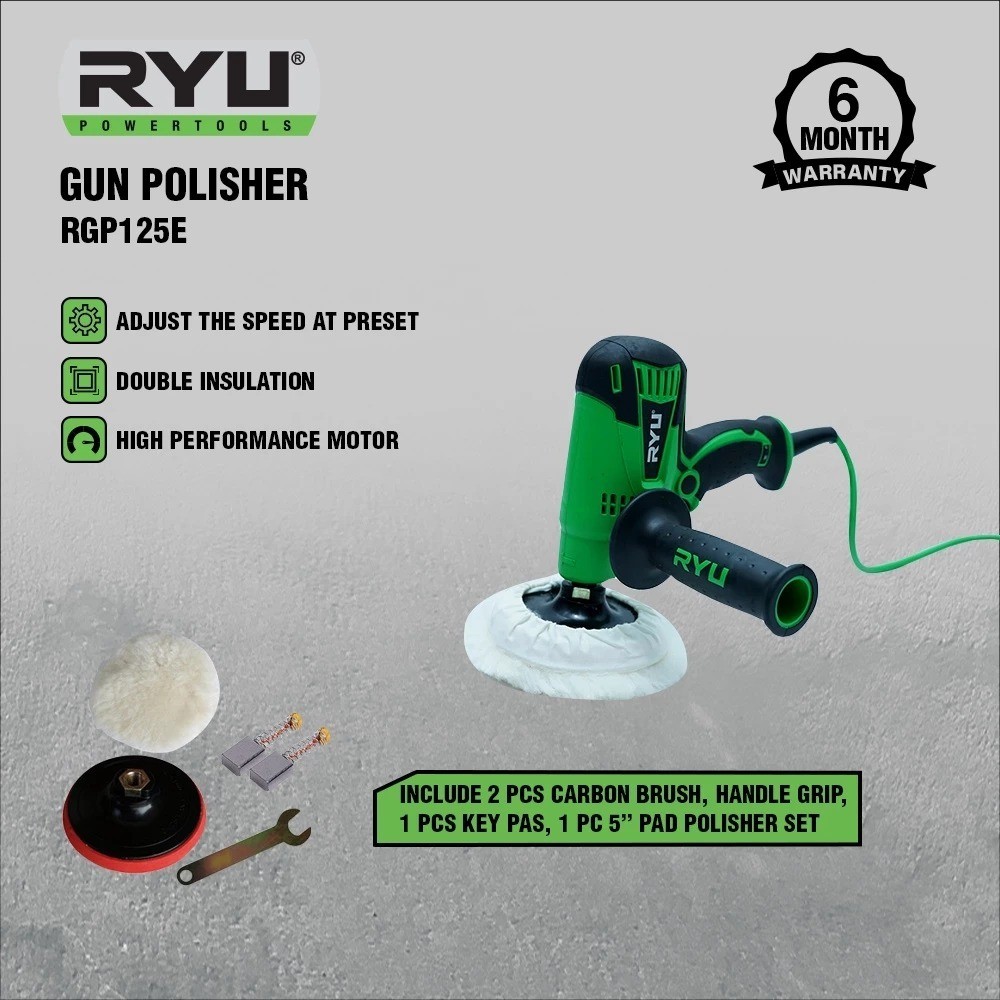 RYU Gun Polisher Rgp 125E - Mesin Poles Mobil & Motor RGP125E 440V 5" 4000 RPM
