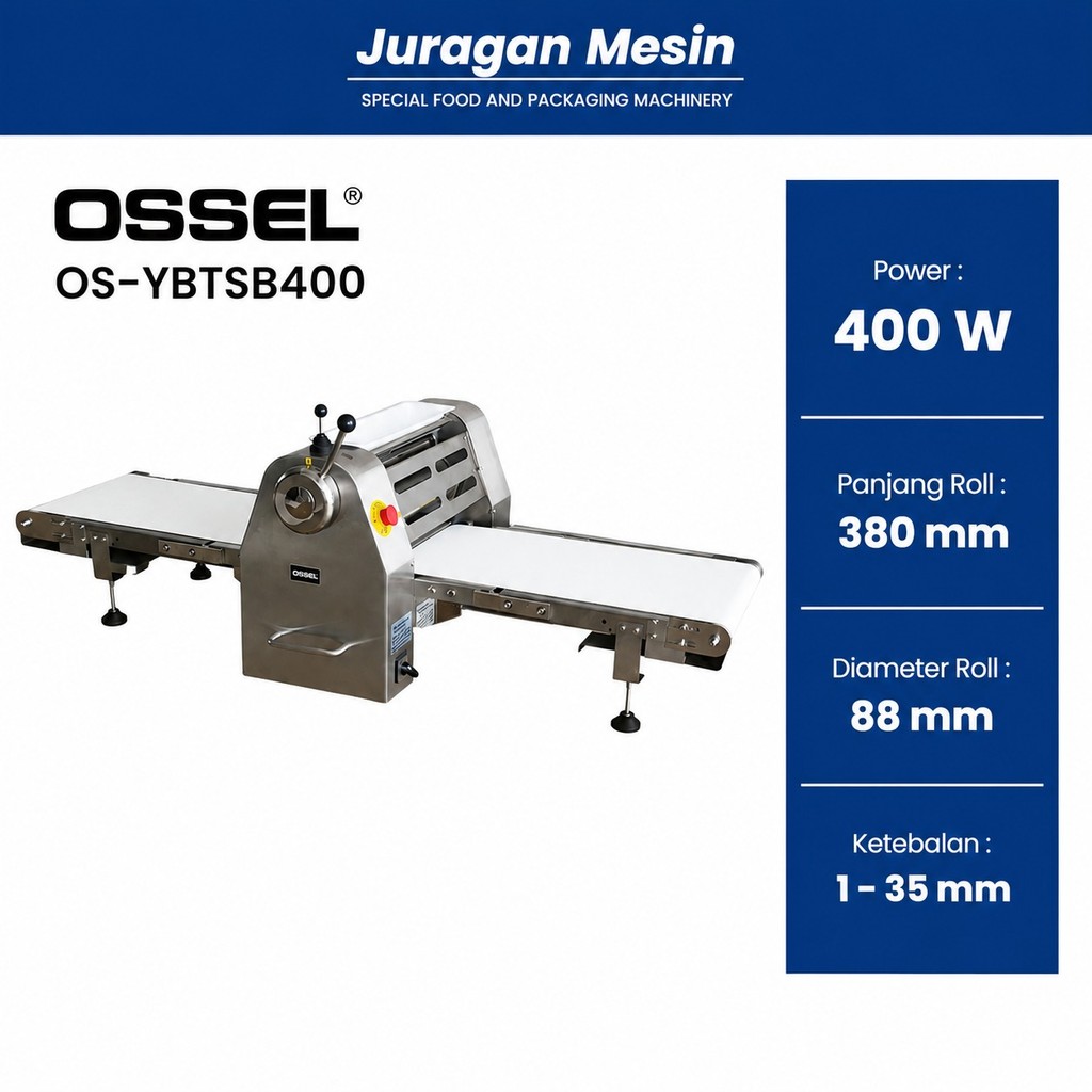 OSSEL Dough Sheeter Penipis Adonan Listrik Pendek Table Top OS-YBTSB400 OSSEL