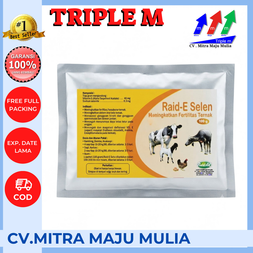 RAID E SELEN 100 GRAM - Raid All Meningkatkan Fertilitas Kesuburan Hewan Ternak GPS