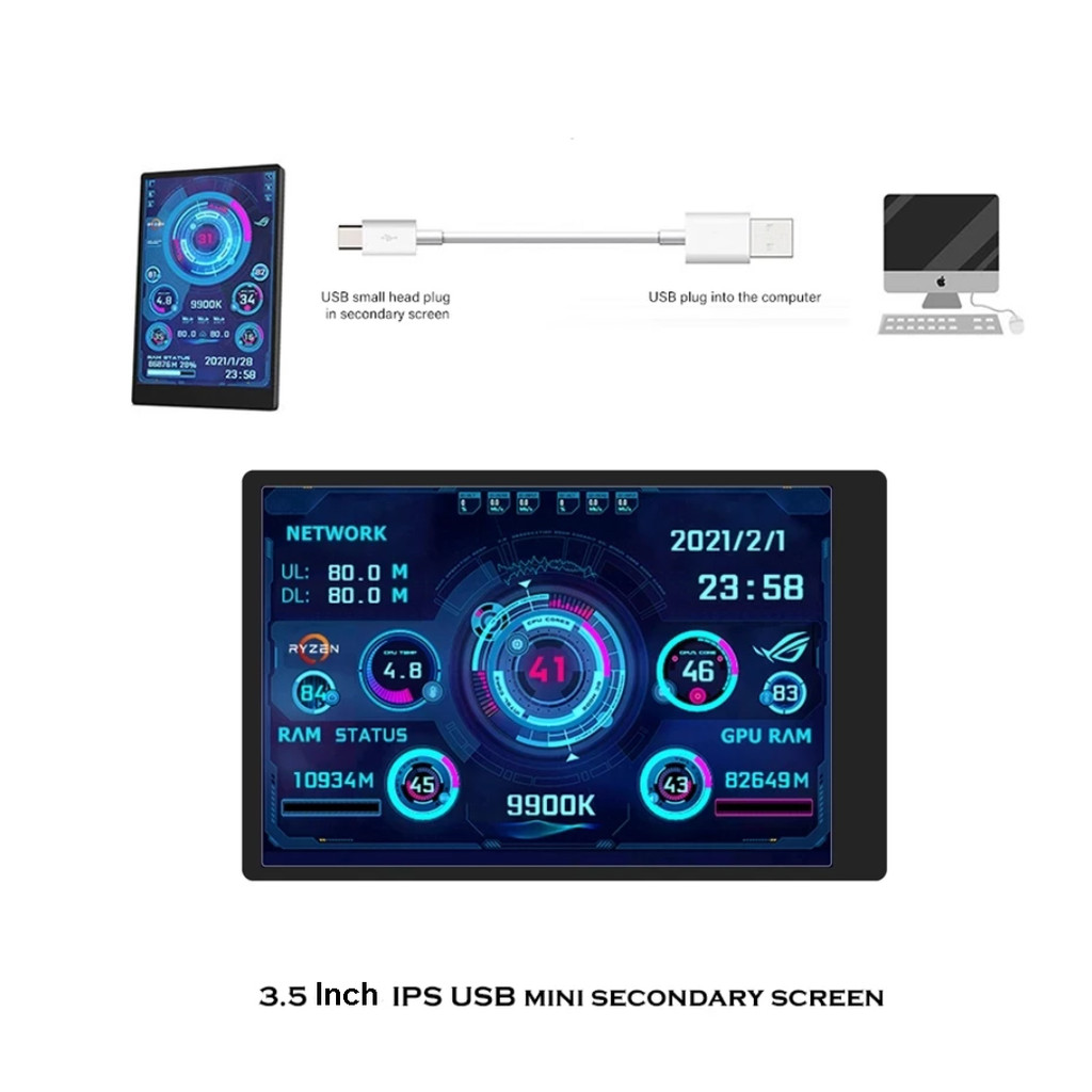 Second Screen Monitor Sensor CPU GPU HDD Panel IPS 3.5 Inch USB Display Komputer HLFEC  - HL-3