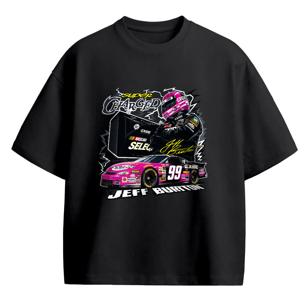 Kaos Jeff Burton NASCAR #99 Exide Pink Racing Car, Kaos Premium Sablon DTF Tshirt Short Sleeves, T-S