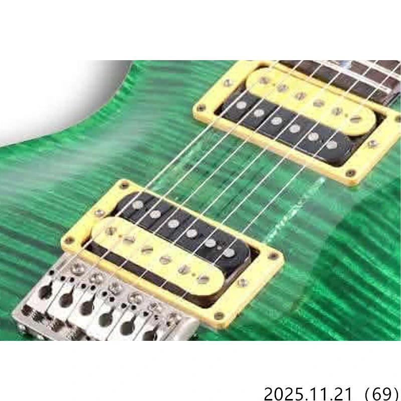 Ginbest Double Cut Electric Guitar - Green Flame Top, Abalone Bird Inlay, Cream Binding