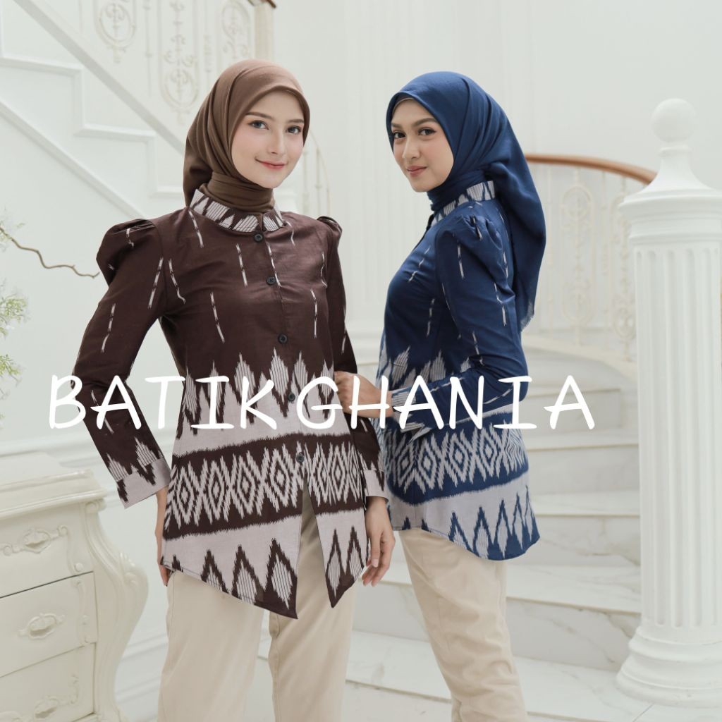 Payu batik - batik ghania blus kancing depan atasan batik wanita lengan panjang baju batik kantor ba