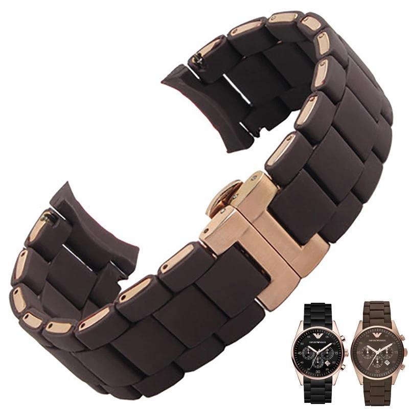 Silicone Stainless Steel Watband for AR5905 AR5920 AR5890 AR5891 AR5889 Wat Strap 20mm 23mm Black Br