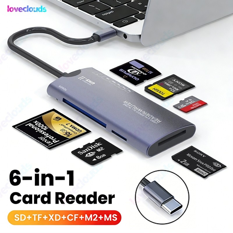 6 in 1 Card Reader Type C OTG for SD TF XD CF M2 MS Memory Card Adapter Data Transfer for HP Laptop