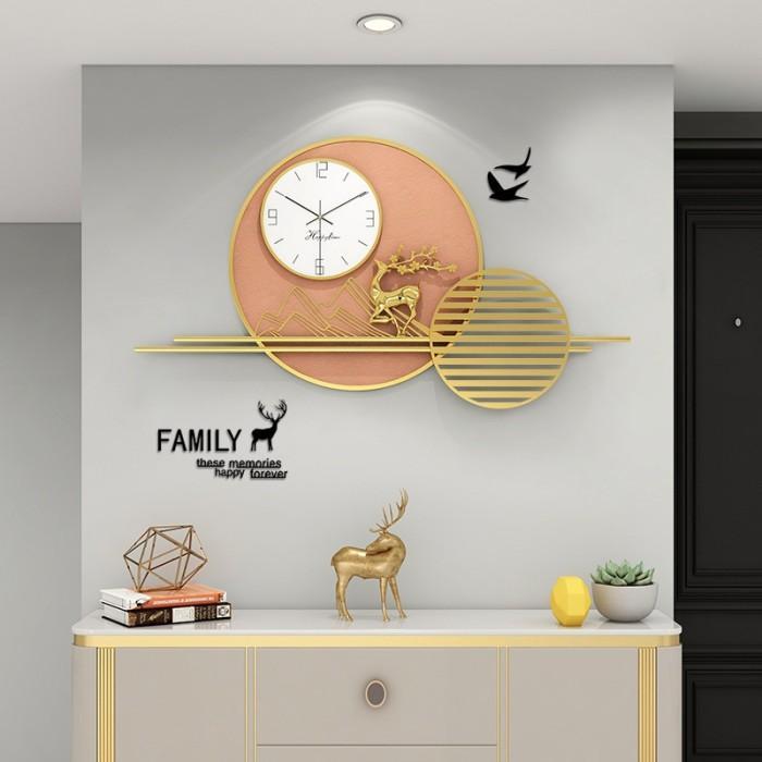 Jam Dinding Mewah Hermes 100cm Jam Dinding Dekorasi Tembaga Kulit Orange Gold