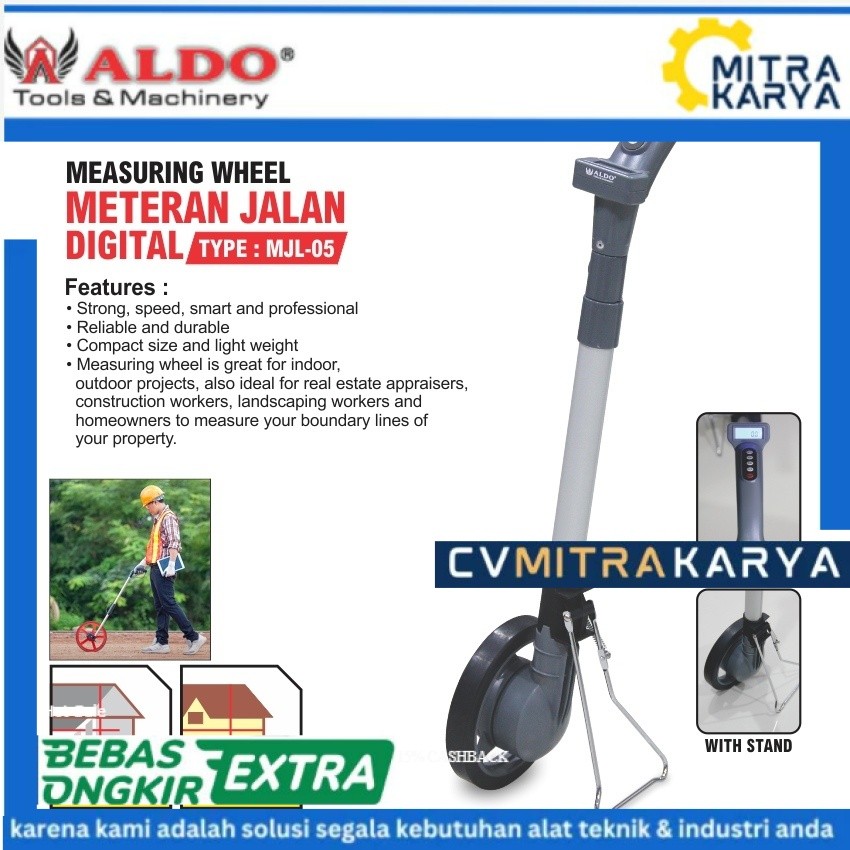 ALDO Meteran Jalan Digital MJL-05 Meteran Dorong Digital Meteran Roda Digital Measuring Wheel Alat U