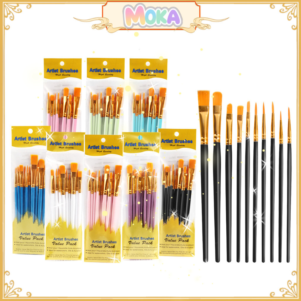 MOKA PAINT BRUSH 1SET ISI 10 / KUAS LUKIS ISI 10PCS / 1SET KUAS LUKIS BERBEDA BENTUK MKS05