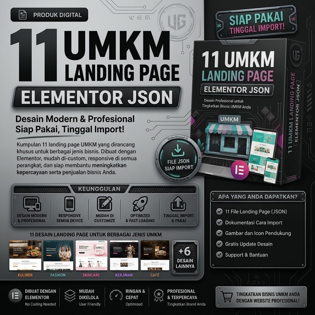 11 Template UMKM Landing Page Elementor JSON
