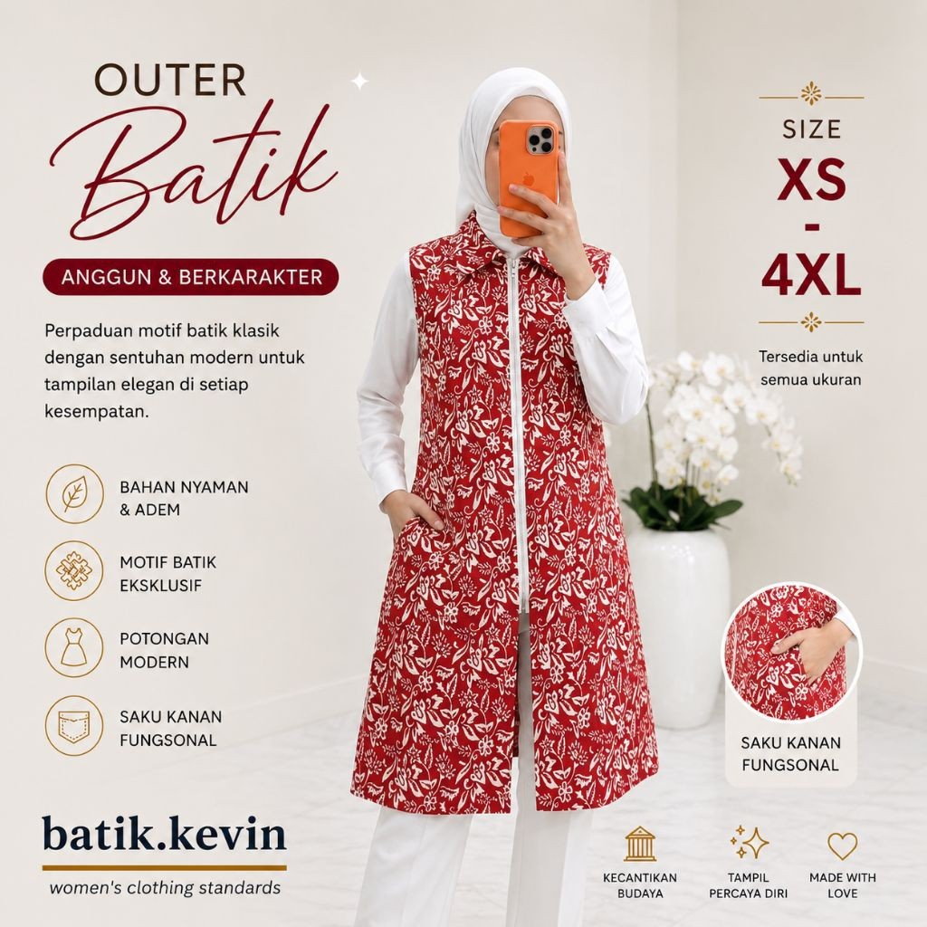 VEST OUTER BATIK MODERN UNGGUL / OUTER BATIK MODERN Baju Batik Merah Putih
