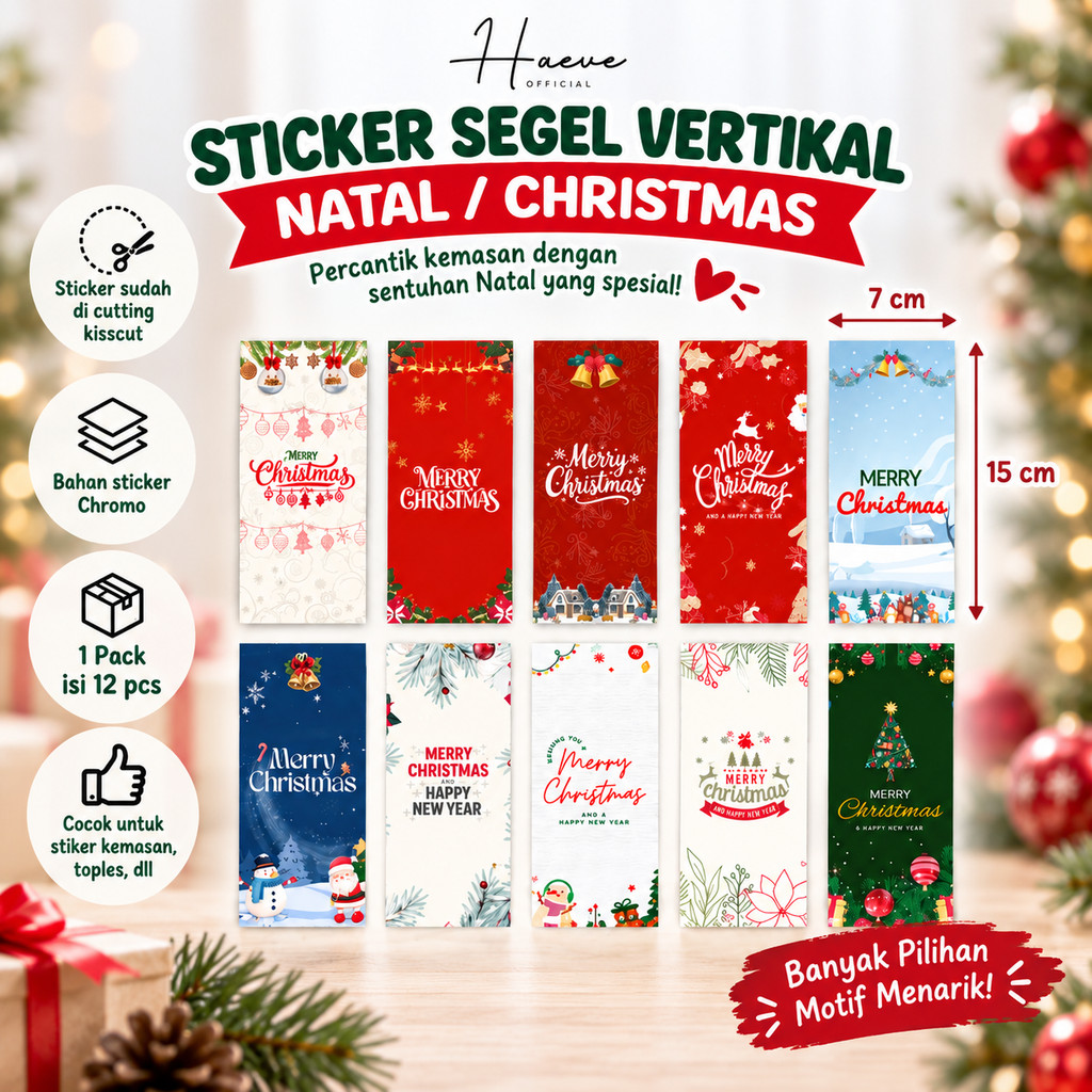 Sticker Segel Natal Vertikal Sticker Toples Kue Box Jar Cookies Christmas Stiker Natal