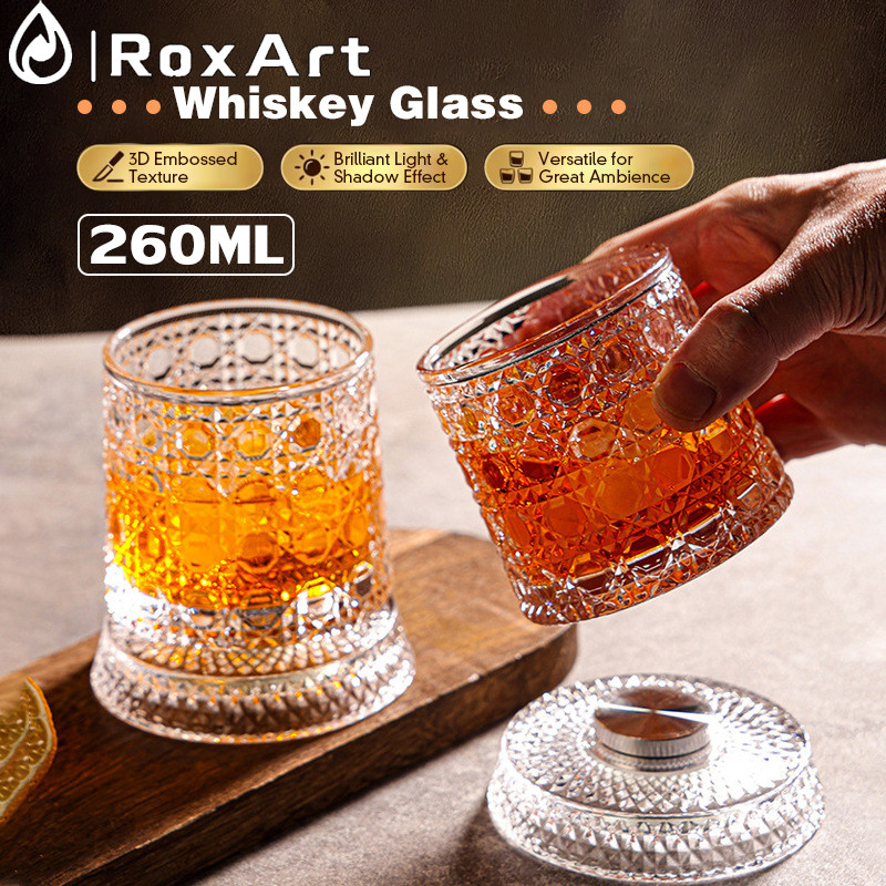 Roxart Whisky Cocktail Old Fashion Rotating Glass 260ml Crystal Cocktail Glass Bar Whisky