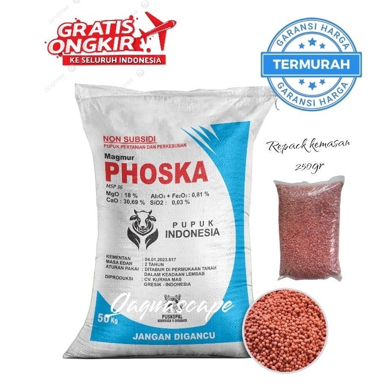 PUPUK NPK PHONSKA,PUPUK PHONSKA MERAH, PUPUK (Repack ukuran 250grm)