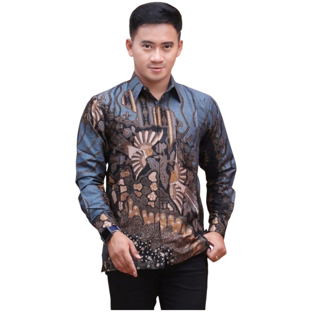 Kemeja Batik Pria Lengan Panjang Warna Biru - Baju Batik Pria Biru