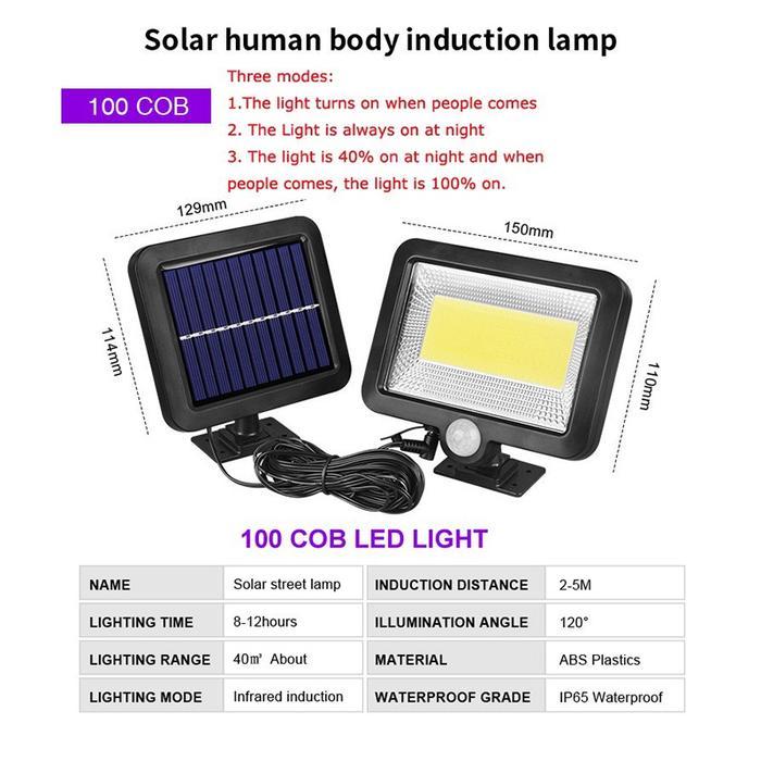 【Siap Stok COD】Uh 100/ 160COB Solar (5M Cable) Solar Motion Sensor Split Light Outdoor Waterproof Ga
