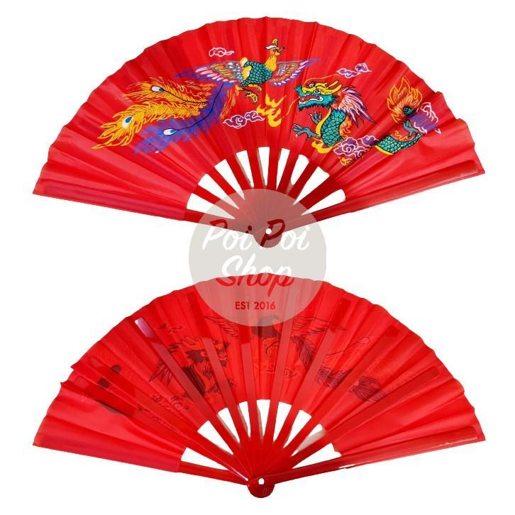 Kipas Kain Naga Burung Cina Oriental 65cm Kipas Hias Imlek Pentas Seni