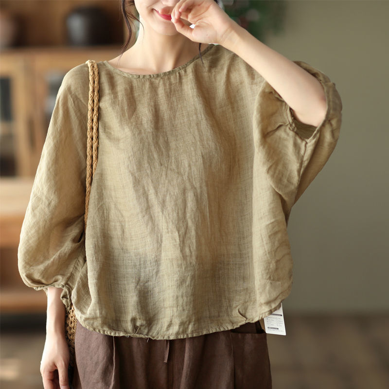 Tencel Cotton Linen Women's Shirt Lightweight Pullover T-Shirt