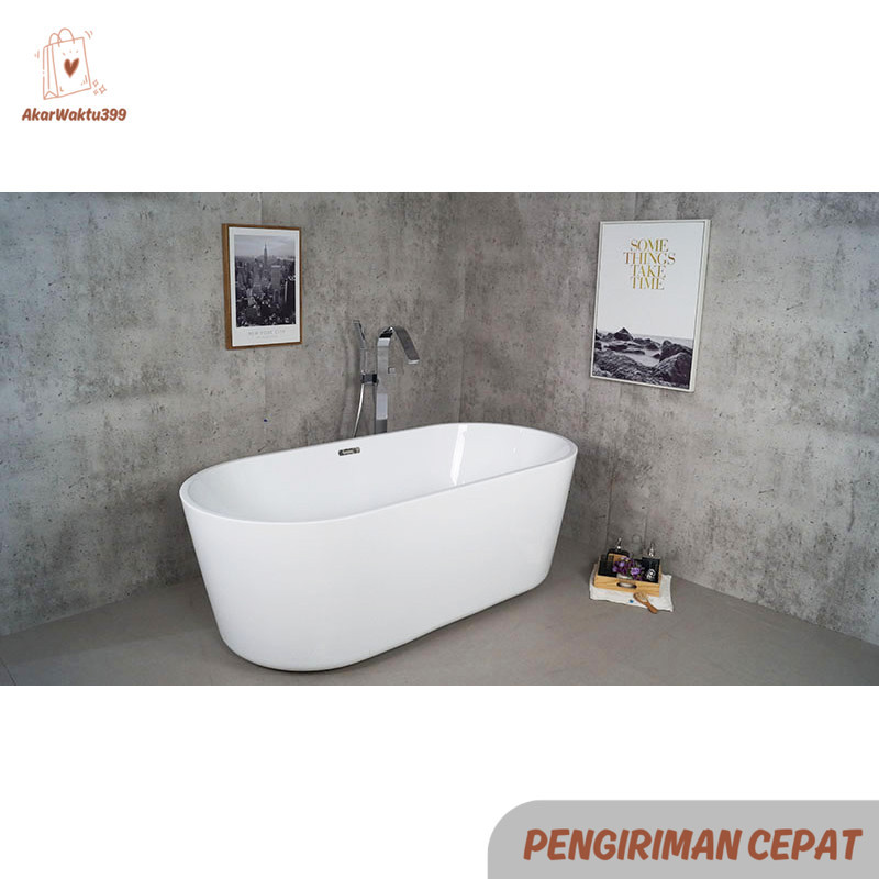 White Bath Tub Bathroom Plastic Oval Glossy Bathtub Freestanding 150cm Bathtub