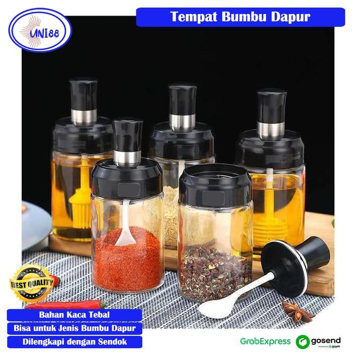 Tempat Bumbu Dapur Unik Toples Kopi Gula Bahan Botol Kaca Aesthetic - 1 pcs