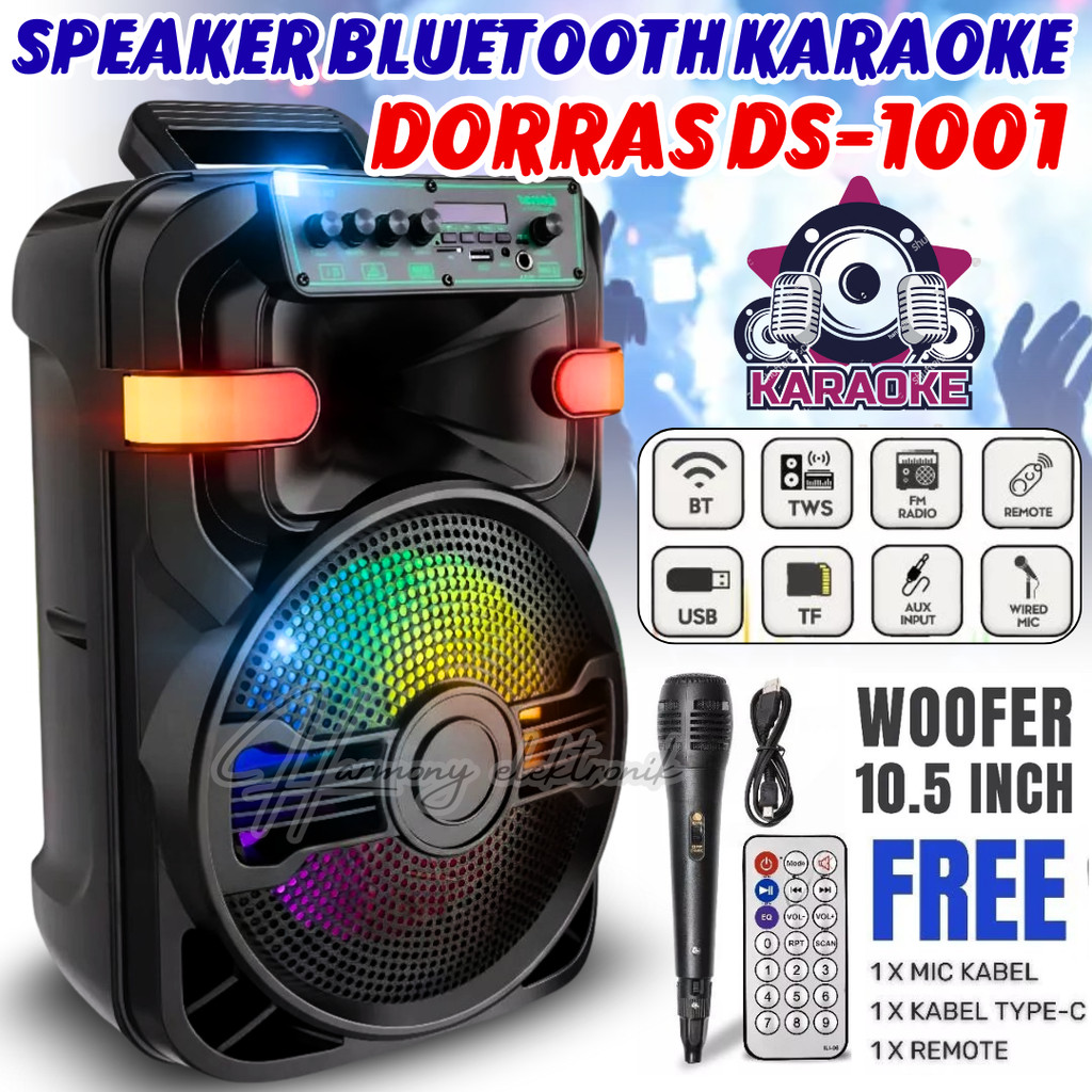 UKURAN BESAR Speaker Bluetooth Portable Aktif 10,5 Inch Dorras Ds-1001 | Sound System Audio Mp3 Port